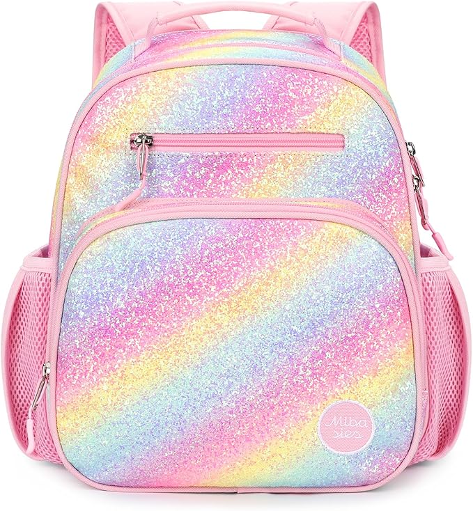mibasies Toddler Backpack for Girls 2-4: Glitter Kids Backpacks for Girls - Preschool Kindergarten Backpack - Twill Pink