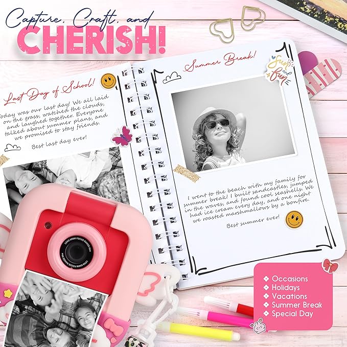 FINcredible Photomaker Kit - Instant Print Camera for Kids Plus DIY Journal Kit for Girls - 150 Pcs Tween Journal & Camera for Girls - 6 7 8 9 10 11 12 13 14 Year Old Girl (Unicorn)