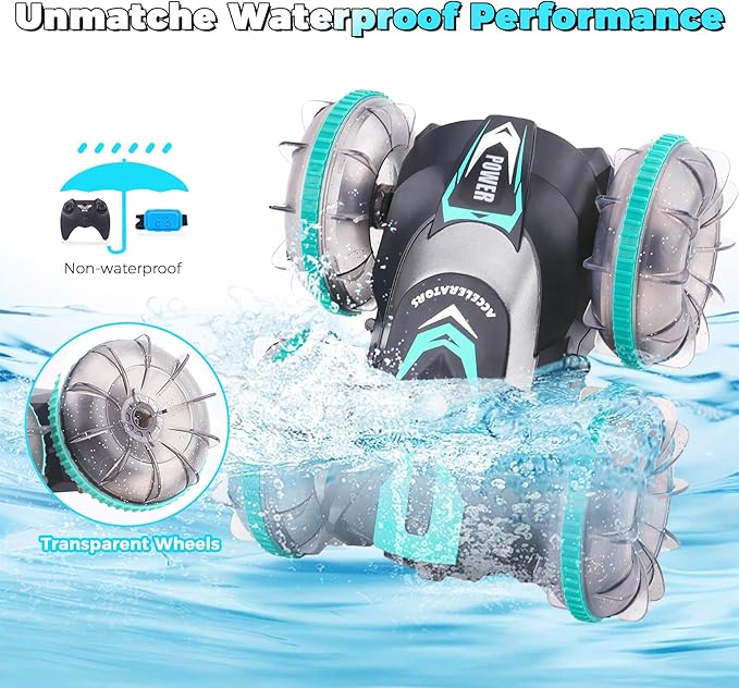 AHCo. Pool Toys Amphibious Remote Control Boat for Kids, Gesture Sensing Water RC Car for Boys Age 4-8 8-12 Year Old, Ideal Outdoor Summer Gifts & Birthday Presents, LED Wheels