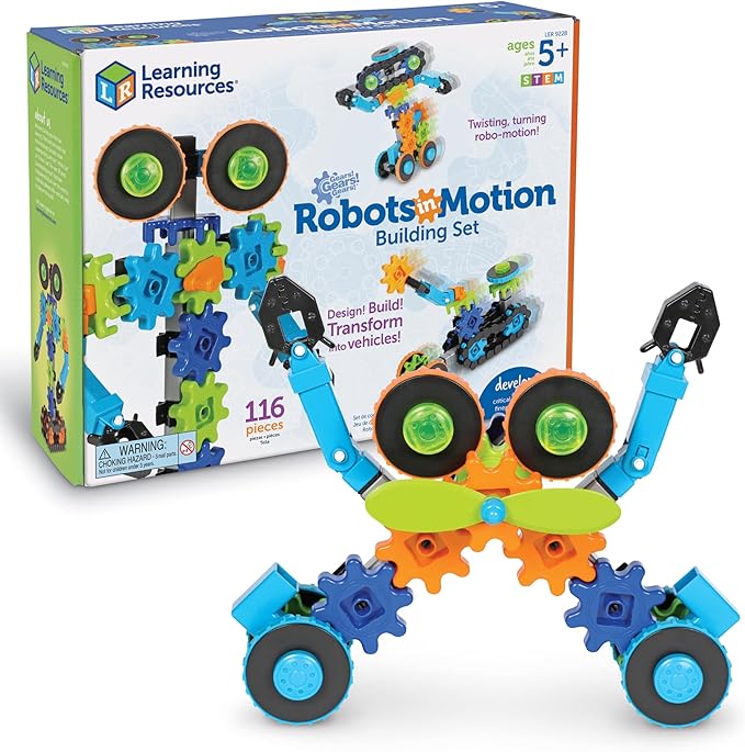 Learning Resources Gears! Gears! Gears! Robots in Motion Building Set - 116 Pieces, Ages 5+, Robot Toy, STEM Toys for Kids, Robots for Kids