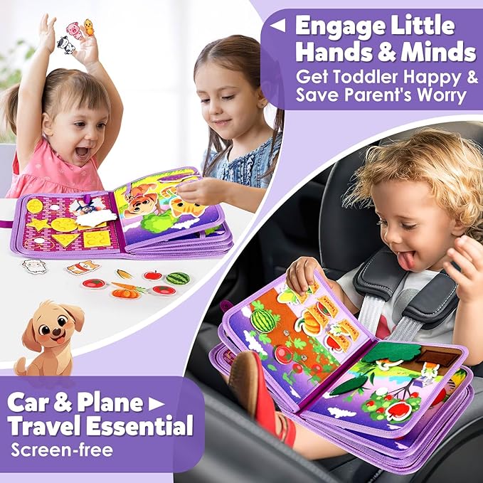 Montessori Busy Book for Toddlers 1-3, Busy Board Montessori Toys for 1 Year Old Girl Birthday Gift, Educational Learning Sensory Quiet Activity Books, Travel Toys for Airplane Car