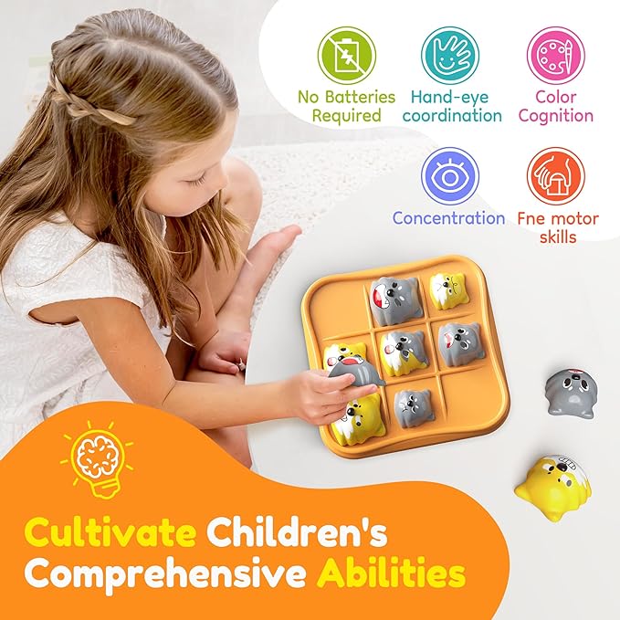 STEM Board Games Kids Toys - Classic Three-in-a-Row Tic Tac Toe for Education and Memory Development, Puzzle Travel Game for 4+ Year Old Boys and Girls, Brain Teaser Birthday Gift for Kids Ages 4-8