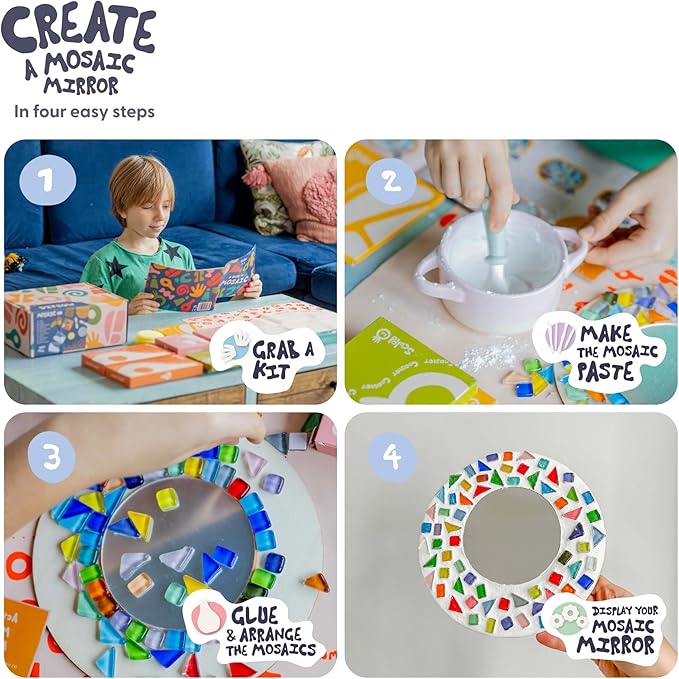 Sculpd Kids Mosaic Kit, Painting Craft Set for Kids Age 7+, Pottery, Includes Mosaic Tiles, 1 Tangram Tile Game, 2 Bags of Plaster, Additional Crafting Supplies & 1 Mirror, Montessori Education
