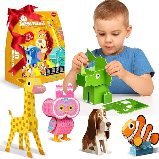 5 Pack Educational 3D Cartoon Puzzles, DIY Animal Puzzles Educational Foam Board Craft Kit, Easy to Assemble STEM Toys for Boys and Girls, Birthday