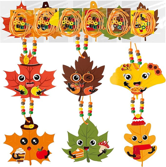WATINC Necklace Crafts Kits - 313Pcs EVA Foam Make Your Own Cute Handmade Necklaces Artwork Project for Kids Adult, 24 Set DIY Activity Game Party Favors Gift for Home Classroom Decor(Fall Leaves)