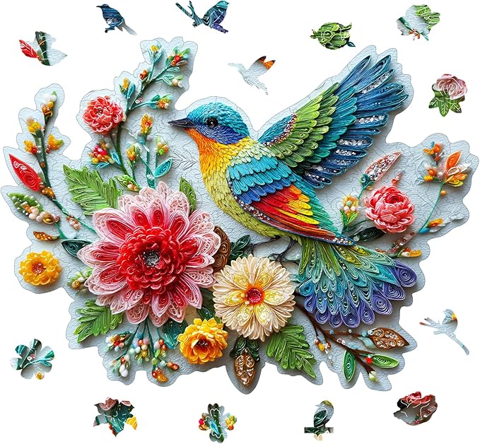 Wooden Puzzles for Adults, Embroidery Bird Jigsaw Puzzles, 195 Pieces Adults Puzzles, Best Gifts for Puzzle Lover, Family Brain Game, 9.8x13 inch