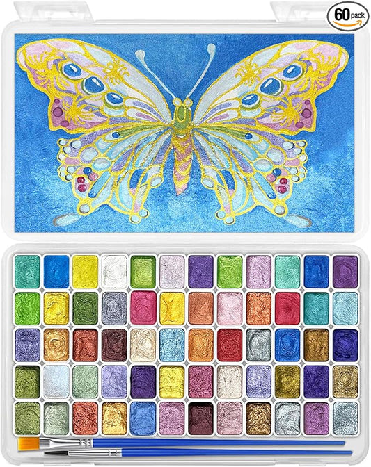 Mini Forestry Shifting Watercolor Painting Set, 60 Color Shifting Watercolor Paint Sets, Shimmer Metallic Watercolor Paints Set, Glitter Watercolor Paint, Solid, Fantasy Forest Style