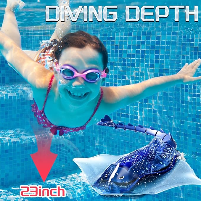 Remote Control Shark Toys for Boys Kids, 1:18 Scale High Simulation Manta Ray for Pool, Electric RC Shark Stingray Fish Pool Outdoor Toys with Light & Diving Function for 5 6 7 8 9 Year olds Kids Boys