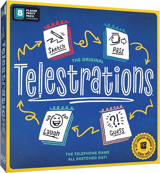 USAOPOLY Telestrations 8 Player 2nd Edition Board Game, Award Winning Hilarious and Unpredictable Must Have Party Game with a New Look, Sketch What Your Read Then Guess What You Saw, 4-8 Players