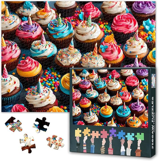 1000 Piece Puzzle for Adults - Cupcake Collection Jigsaw Puzzles, Vibrant Cake Artwork Adult Puzzles 1000 Pieces, Sweetness Design Art - 27.5x19.7 Inches