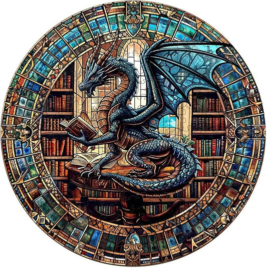Wooden Puzzles for Adults, Wooden Jigsaw Puzzles for Adults Kids, The Dragon's Library Unique Shaped Wood Puzzles Adult, Creative Birthday Gifts for Friends Family Game (13.4 * 13.4in 300pcs)