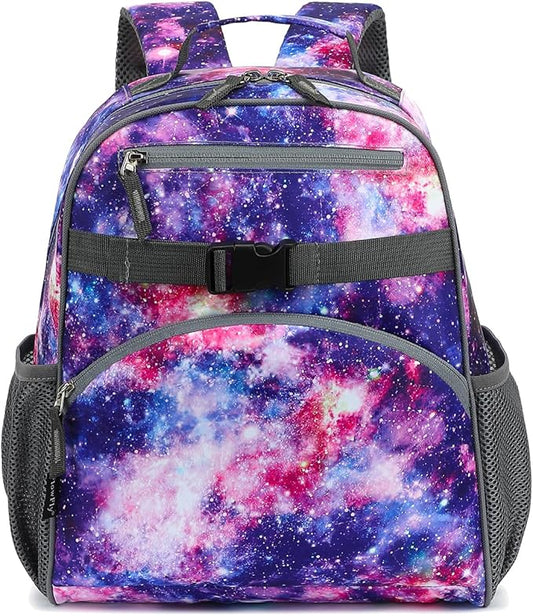 FlowFly Kids Backpack for Toddler Boys Girls, Simple Lightweight Bookbag for Daycare Kindergarten Elementary School Travel, Small Modern Bag (Medium 15''), Galaxy