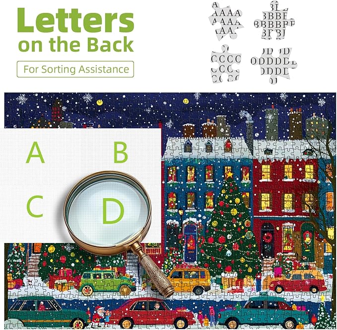 Christmas Winter Jigsaw Puzzles for Adults 1000 Pieces Beautiful Snow City Scene Landscape Puzzles with Letters on Back Challenging Holiday Family Puzzle Games Gifts for Women Men Seniors