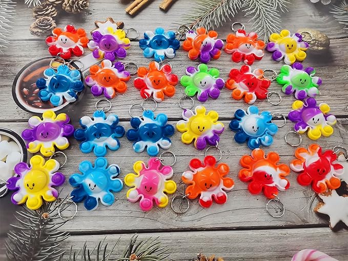 24 Packs Bulk octopus Fidget Bubble Bulk Mini Pop Keychain Fidget for Teens and Kids, Birthday Party Favors Supplies Classroom summer Student gifts