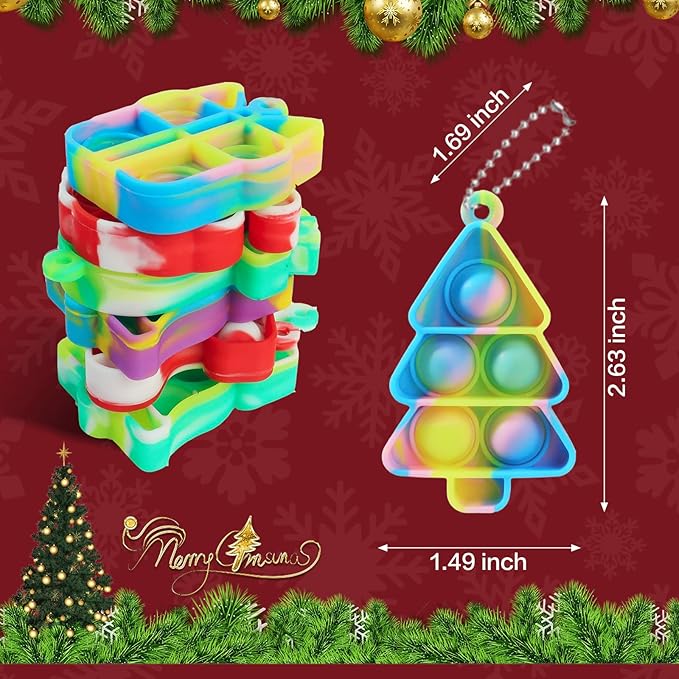 32Pcs Christmas Mini Pop Fidget Toy Pack for Kids Girls Boys Toddlers Christmas Stocking Stuffers Party Favors Gifts Stress Relief