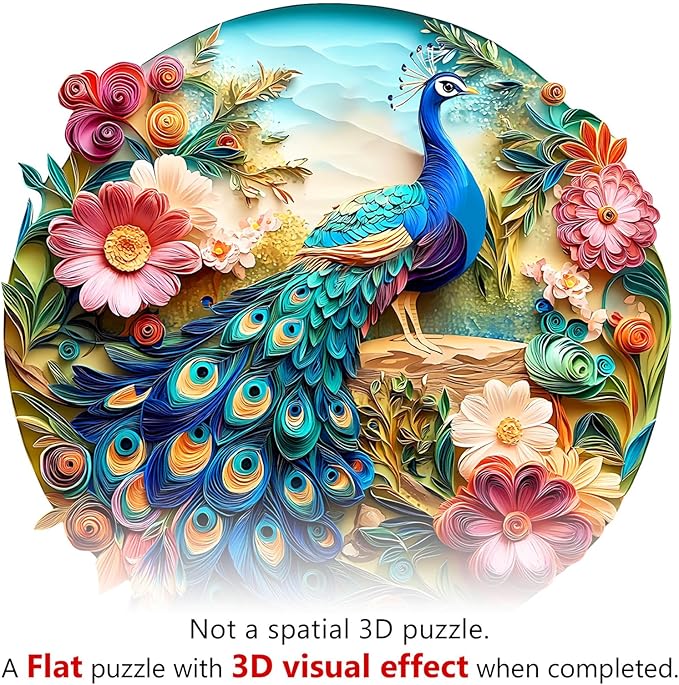 Wooden Puzzles for Adults, Unique Animal Shaped Adults Puzzle, Colorful Peacock Wooden Jigsaw Puzzles Adult, Challenging Creative Gifts Family Games 8.5 * 8.5in