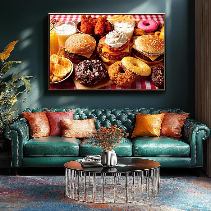 1000 Piece Jigsaw Puzzle for Adults Fast Food Feast Burgers Fries Donuts Sweet Desserts Challenging 1000pc Puzzle Game Family Fun Activity(27.6" x 19.7")