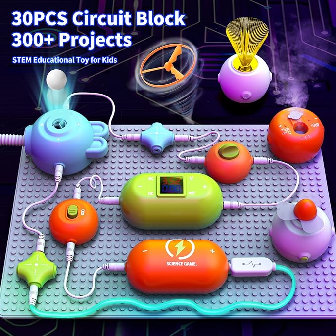 STEM Science Kit for Kids Ages 3-12,31 Electronic Parts, 300+ Fun Projects, No Soldering, 18-Page Guide, DIY Electronics Exploration Toy, Gifts for Boys & Girls