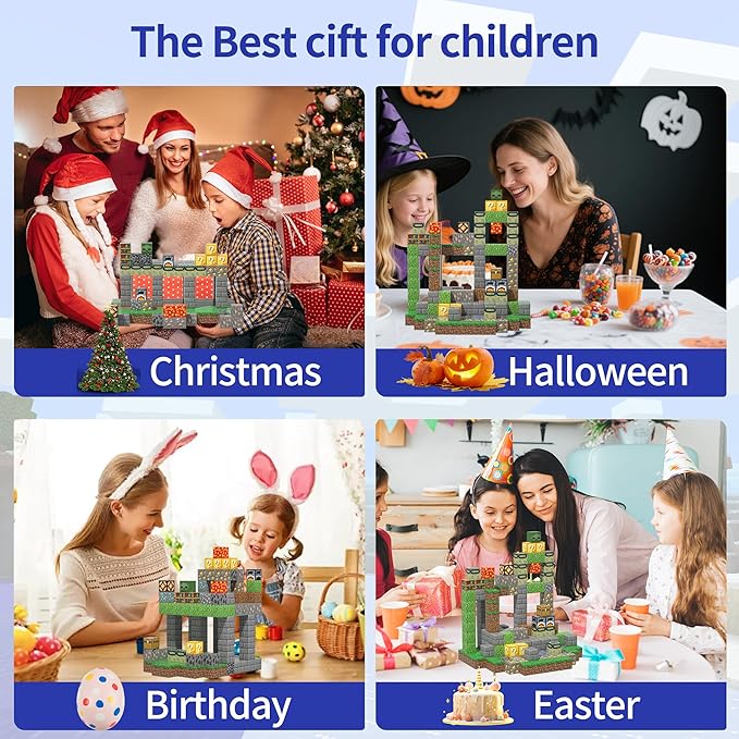 180PCS Magnetic Building Blocks for Kids - Mine World Magnetic Blocks Build My World Pixel Magnet Block Sets, STEM Sensory Magnet Cubes Building Toys for Girls Boys Ages 3 4 5 6 7 8-12 Birthday Gift