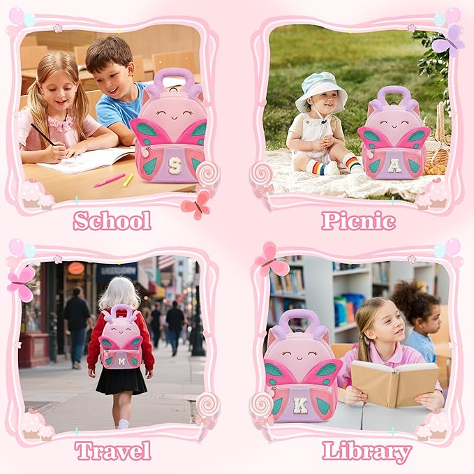 YOOLIFE Initial Birthday Gifts for Girls Kids Personalized Kids Backpack for Little Girls, Kindergarten Elementary School Bookbag for Girl Toddler Teen Gift for Daughter Sister Pink Backpack A