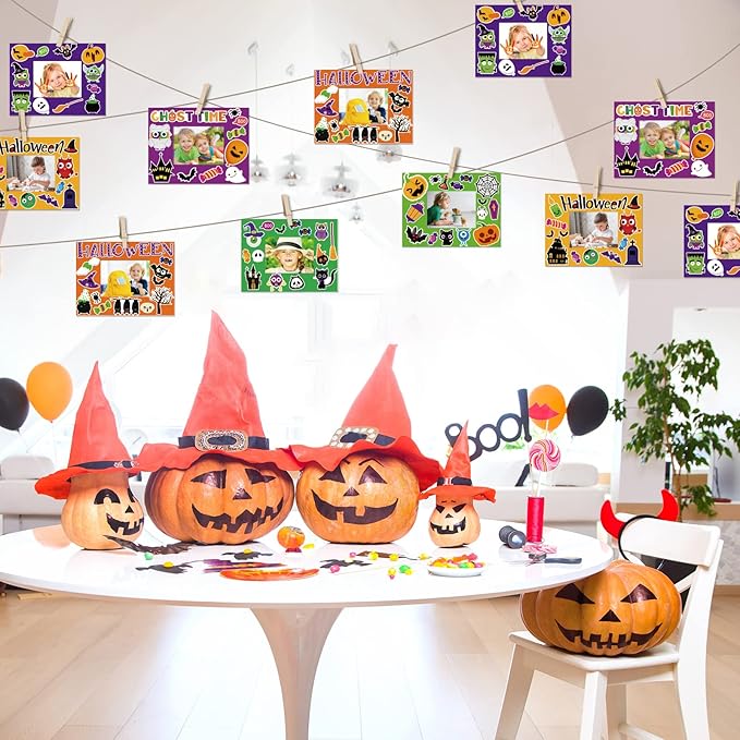 30 Packs Halloween Arts and Crafts for Kids Picture Frame Craft Kits Photo DIY Craft Set Bulk Pumpkin Maple Leave Turkey Stickers Children Classroom Kindergarten Preschool Game Activities Ages 4-12