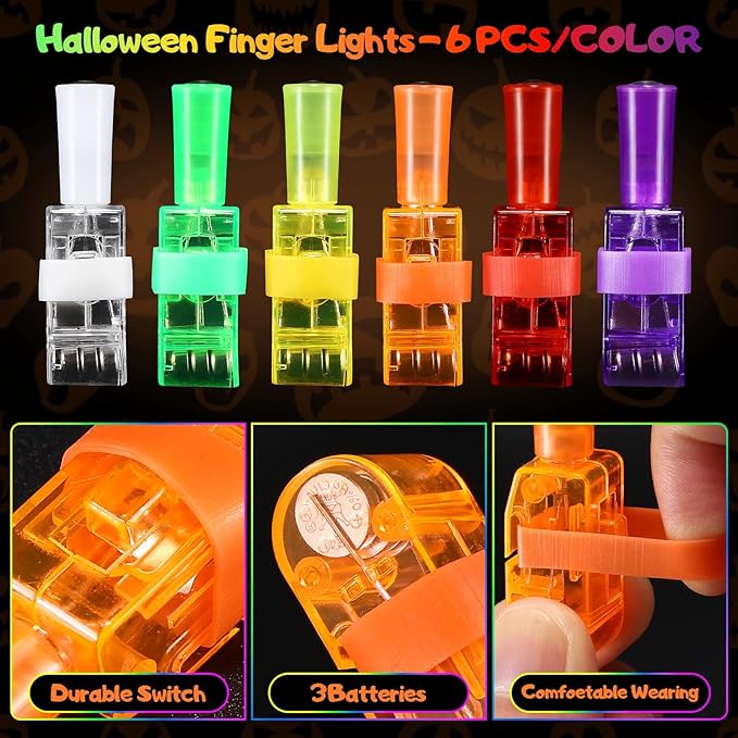 36PCS Halloween Light Up LED Finger Lights, Glow in the Dark Party Favors Toys Bulk for Halloween Goodie Bag Fillers, Trick or Treat Gifts, Kids Classroom Party Supplies (Black)