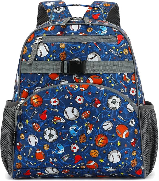 FlowFly Kids Backpack for Toddler Boys Girls, Simple Lightweight Bookbag for Daycare Kindergarten Elementary School Travel, Small Modern Bag (Medium 15''), Football