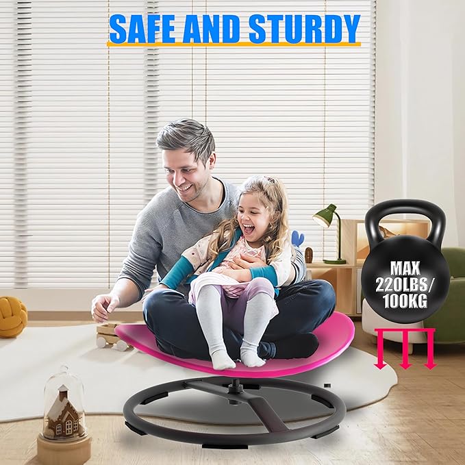 Spinning Chair for Autistic Kids, Autism Sensory Spinny Swivel Wobble Chair for ADHD Children, Sit and Spin Toys for Toddlers with Body Coordination (Pink)