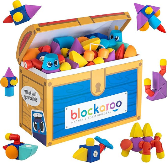 Magnetic Foam Building Blocks - 100-Piece Set with Storage Chest, Bath Toys for Toddlers, Preschool Toys, Bathtub Toys, Sensory Toys, Blocks for Toddlers 3-5, Engineering Toys for Kids 3-5
