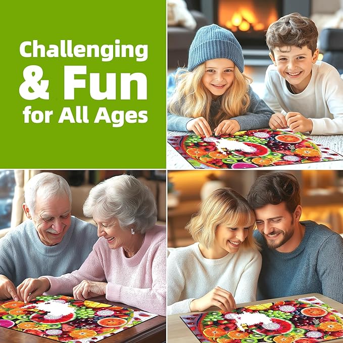 1000 Piece Jigsaw Puzzle for Adults Colorful Tropical Fruit Slices Vibrant Fun Watermelon, Oranges, Dragon Fruit & Grapes Challenging Puzzle Games for Family Night or Relaxation (27"x19")