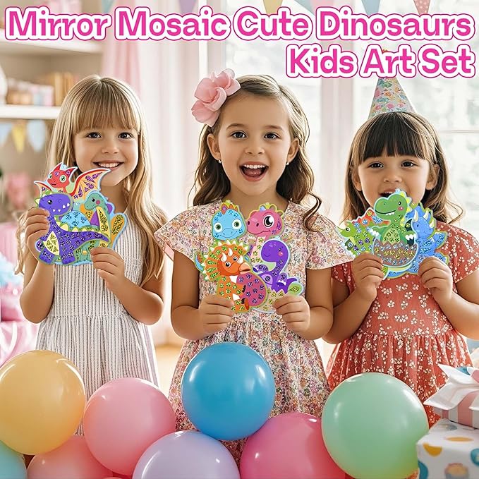 iGetooy 10 Sets DIY Mosaic Stickers for Kids, Dinosaur Art Craft Kit with 720+ Stickers, Travel Toys for Kids, Birthday Gifts for Girls and Boys 3-8 Year Olds