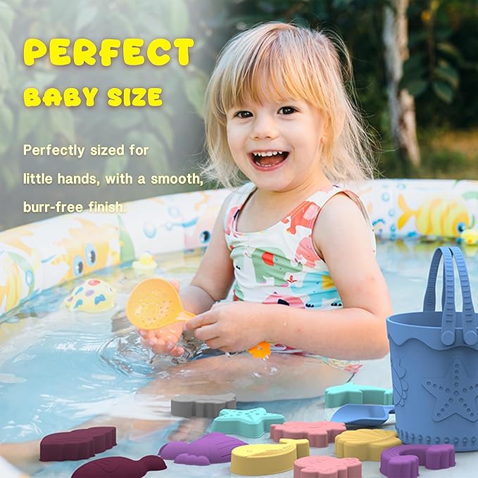 Baby Beach Toys, Sand Castle Building Kit with Silicone Bucket, Shovel & 16 Sand Molds - Travel Friendly Summer Sand Toys for Toddlers, Boys & Girls - Mesh Storage Bag, 18pcs Beach Vacation Essentials