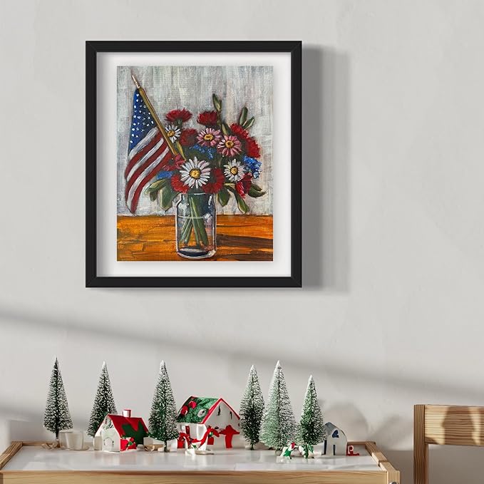 Painting4Real DIY Painting Class Kit for Adults: Learn to Paint Flag Floral with Video Tutorials – Art Decoration for Independence Day – Hang This Picture/Art as Wall Decor Once Completed