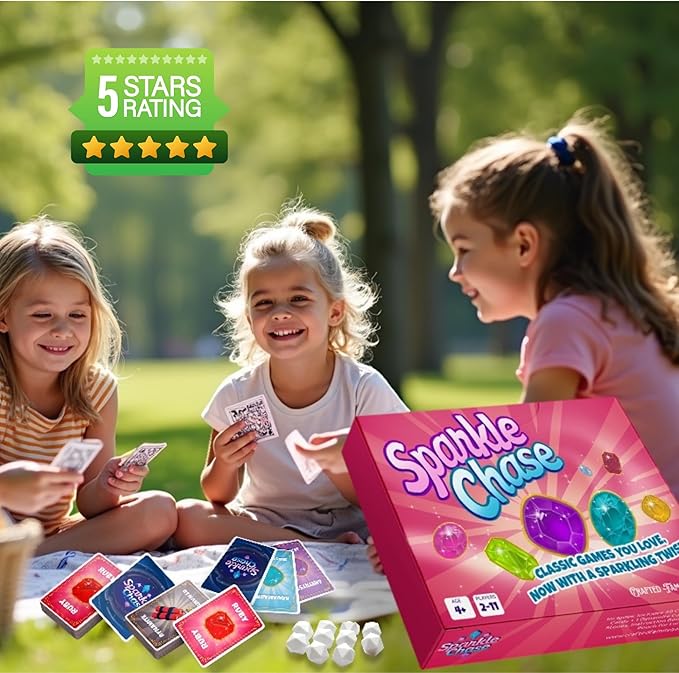 Sparkle Chase – Fast-Paced Family Card Game | Spoons and Old Maid Games | 3 Games in 1 | Fun for Kids & Adults | Matching, Strategy & Action | Great for Game Nights & Parties | 2-11 Players