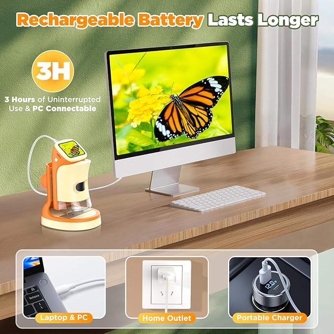 Microscope for Kids 2-in-1 Pocket Portable 1000X 2.0'' HD Screen Handheld Digital Microscopes with 10 Slides, Photo/Video, 6 Adjustable LEDs, Edu Science Kit Gift for Kids Age 5-7 8-12