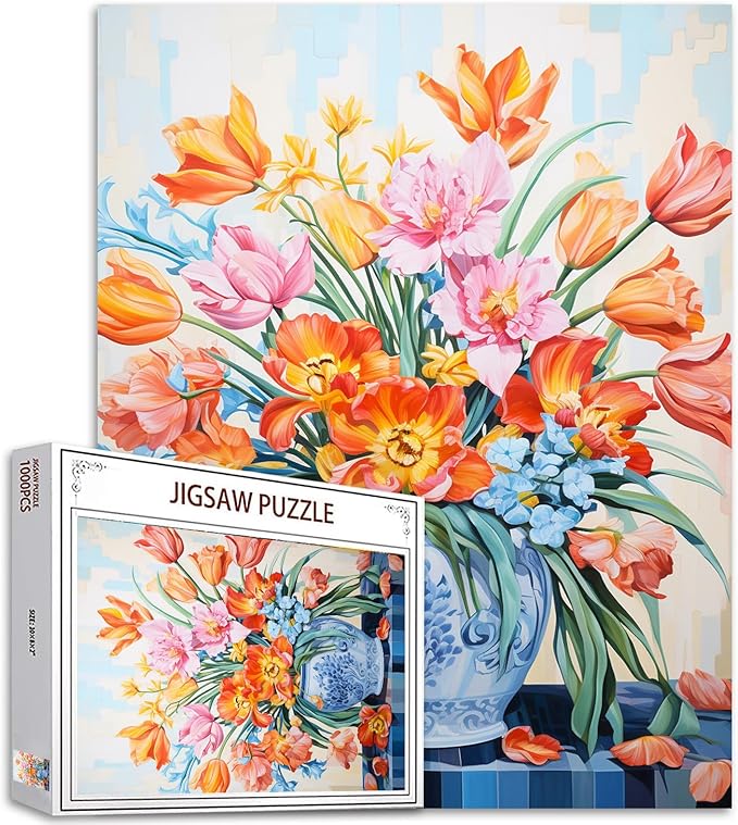 Colorful Flowers Jigsaw Puzzle,Flower in a Floral Vase 1000 Pieces Jigsaw Puzzles for Adults,27 x 20 Inches Puzzles for Families,HD Quality Flowers Puzzle Gift,Family Activity Perfect for Game Night