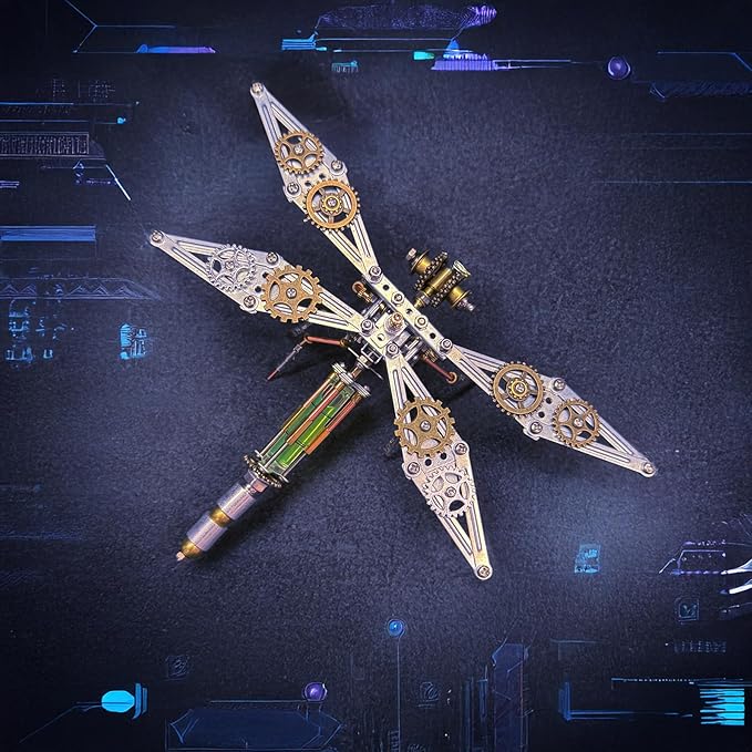 Steampunk Metal Insect Bug Mechanical Steampunk Sculpture Steampunk Mechanical Insect Clockwork 3D Steampunk Metal Puzzle Kits for Adults (Mechanical Dragonfly D)