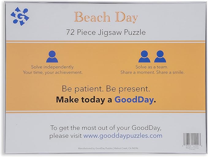 Large Piece Jigsaw Puzzle – Easy, Colorful Puzzle for Seniors, Dementia & Memory Activities, Elderly Gifts, 72 Pieces, Beach Day