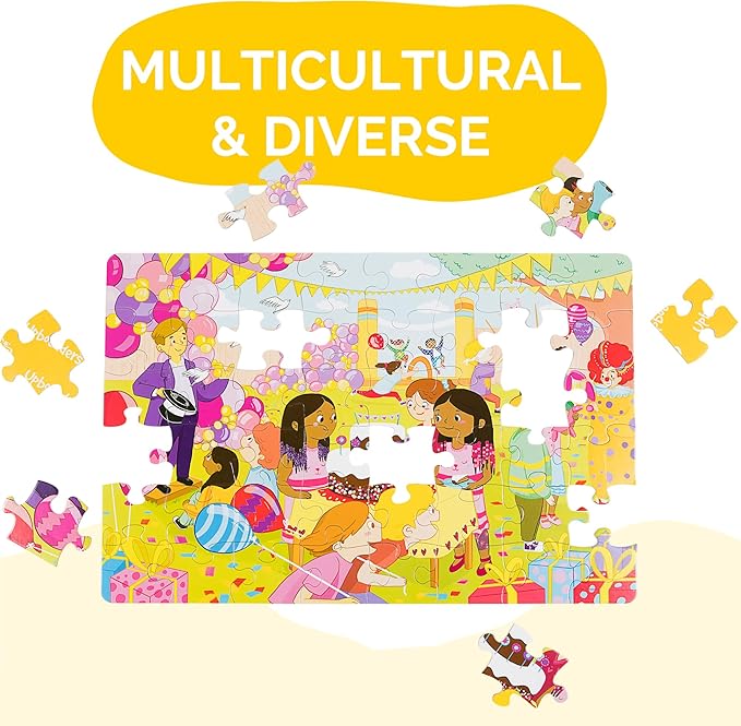 Upbounders® Birthday Balloons 48 Piece Jumbo Puzzle for Kids | Floor Puzzles for Ages 4-8 | Kids Party Puzzle with Pinata & Black Brown Children at Play | Multicultural & Eco-Friendly
