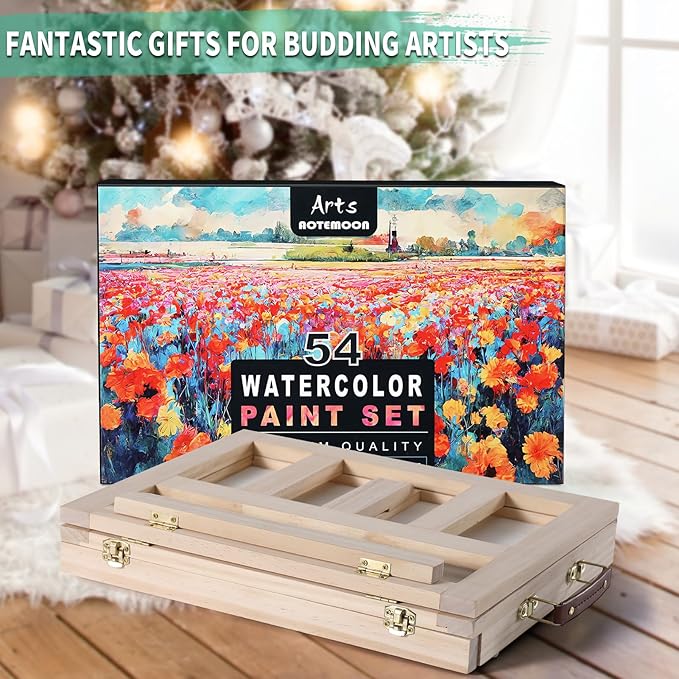 54 Pieces Watercolor Paint Set with Tabletop Easel Stand, Complete Starter Painting Art Supplies with Watercolor Paints, Canvases, Sketch Pads, Brushes and Palette for Adults Teens Kids Beginners