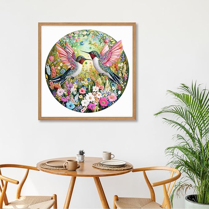 Wooden Jigsaw Puzzles, Embroidered Hummingbird Wooden Puzzles for Adults with Unique Shape, Adult Jigsaw Puzzle, Birthday Gifts for Adults, 8.4"x8.5" - 100pcs