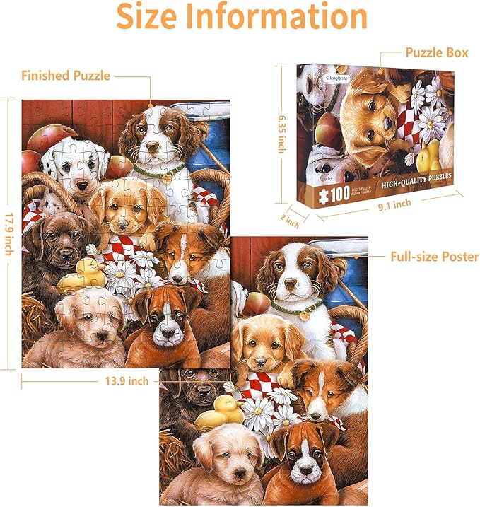 100 Piece Puzzles for Kids Dog 100 Piece Puzzles for Adults, Puppy Group Photo 100 Pieces Puzzle for Kids Ages 4-8, Dogs Selfie Puzzle for Seniors Teens Brain Teaser