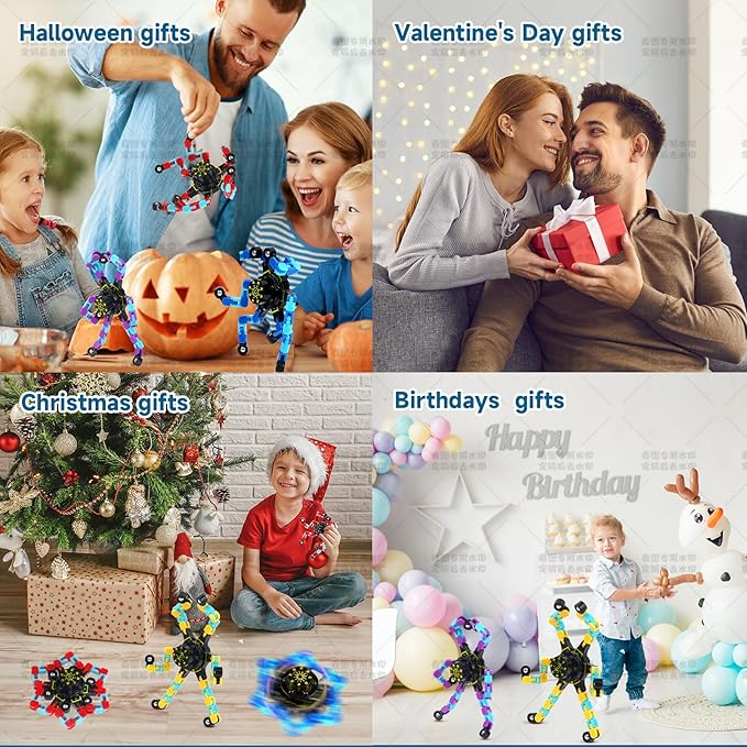 24PCS Glow Fidget Toys Bulk Transformable Fidget Spinner Party Gifts Travel Sensory Toys for Easter Basket Stuffers Birthday Party Favours School Rewards