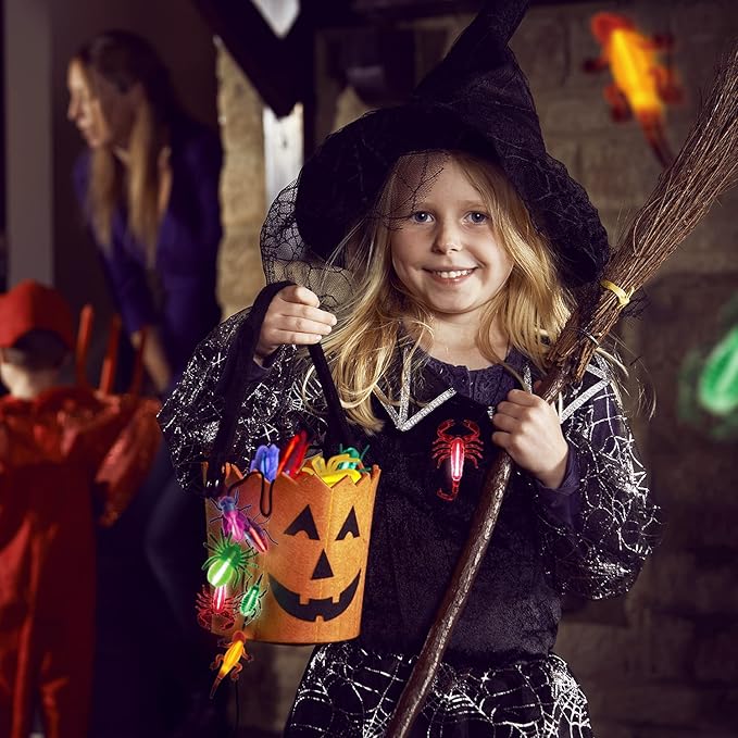 SpringFlower 60pcs Halloween Glow Critters Set for Halloween Party Favor,18 Critters Toys and 42 Glow Sticks, Glow in The Dark Party Favors, Halloween Goodie Bag Fillers, Halloween Miniatures.