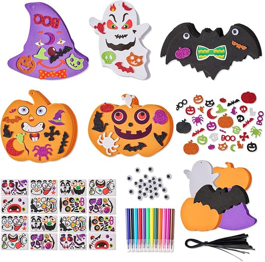 448 PCS Halloween Crafts - Foam Stickers Pumpkins, Ghosts, Bats & Witches Hat Decorations DIY Craft Kit for Party Favors & Activities