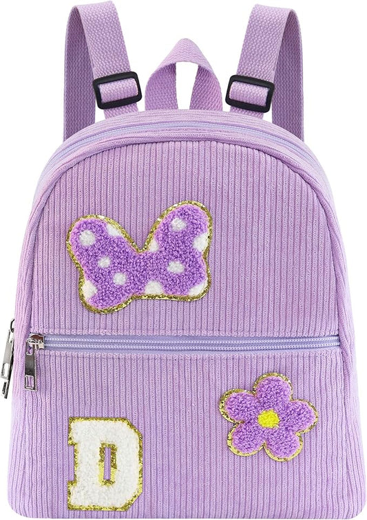 2 3 4 5 6 Year Old Girl Gifts Chenille Initial Mouse Bow Mini Backpack, Corduroy Toddler Backpacks Christmas Birthday Gifts for Girls 2-4 5-6, Purple Mini Diaper Bag Must Haves for Park Travel D