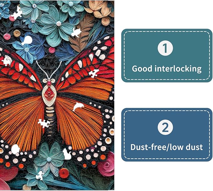Butterfly Jigsaw Puzzles for Adults 1000 Pieces, Brain Challenging Shaped Puzzle for Game Night, Family, Friends, Size is 26.6 x 19.2, Paper Cutting Art