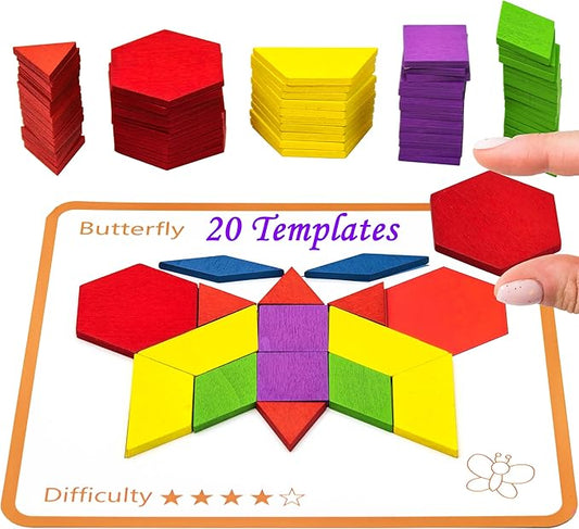 Activities for Dementia Patients, 80 Pieces Wooden Tangrams Puzzle Game for Seniors, Colorful Shape Pattern Alzheimers Products for Elderly, Tile Matching Board Memory Cognitive Gifts