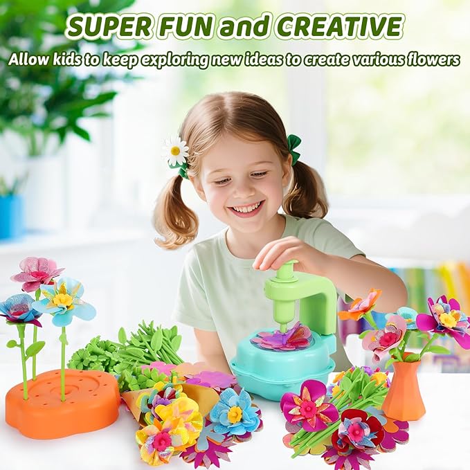 Flower Craft Kits for Kids - Arts and Crafts Activity Toys Set for Girls Ages 4-10, Birthday Gifts for 4 5 6 7 8 9 Year Old Girls, DIY Flower Making Kit for Kids, Creative Toys Gifts for Preschool