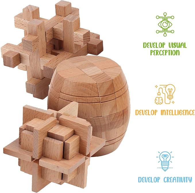 Sharp Brain Zone Wooden Brain Teaser Puzzles for Adults & Kids (Barrel Wooden Brain Teaser)